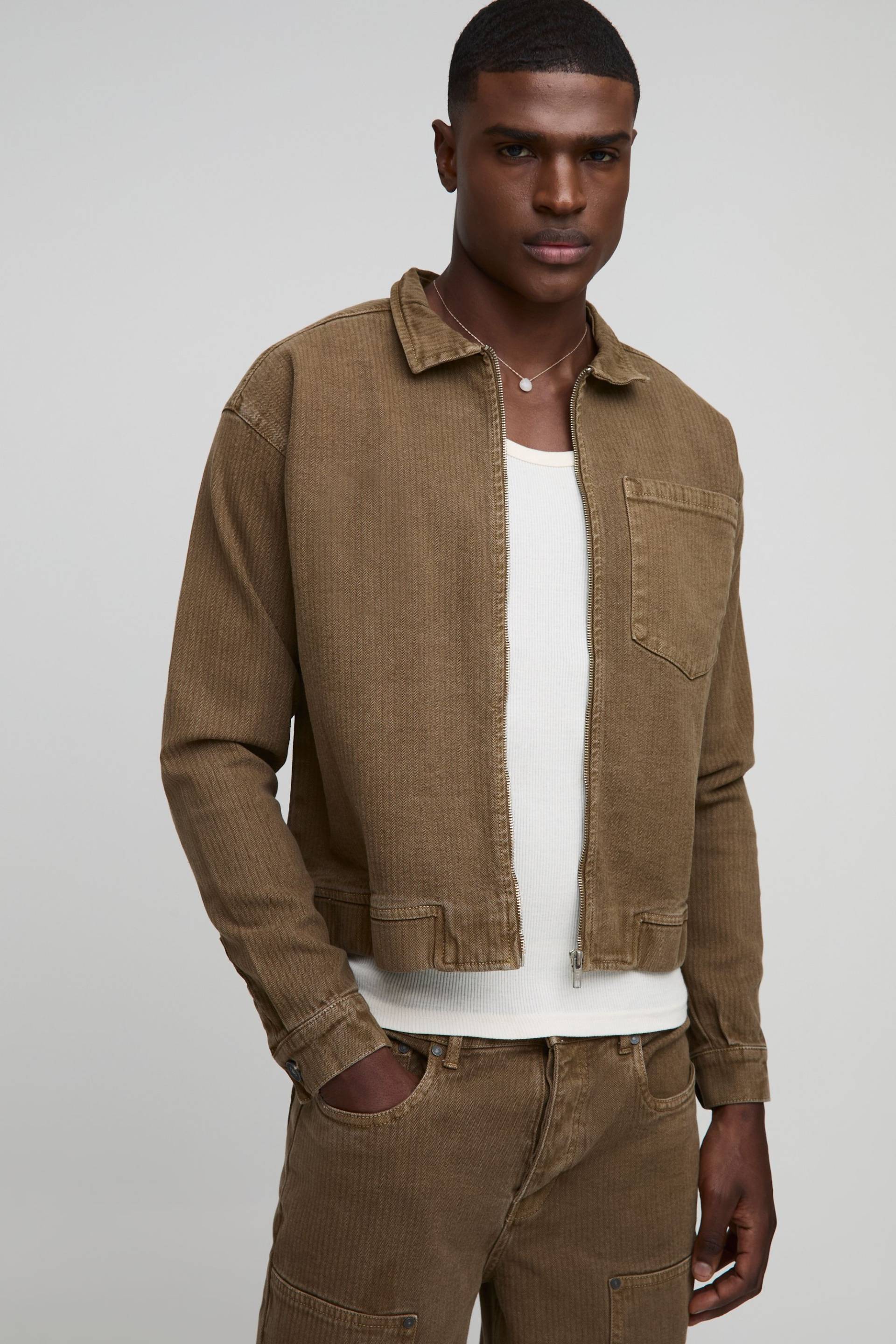 Lockere Twill Harrington-Jacke - dark olive - XL, dark olive von boohooman