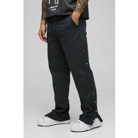 Lockere Twill-Hose mit Druckknöpfen - Grau - XS, Grau von boohooman