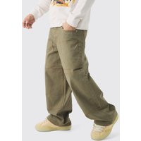 Lockere Twill-Hose mit Kontrast-Naht - Khaki - 28, Khaki von boohooman