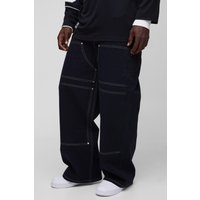 Lockere Twill-Hose mit Kontrast-Naht - Schwarz - 30, Schwarz von boohooman