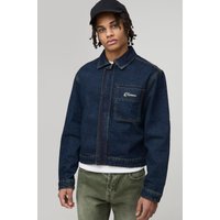 Lockere bestickte Jeansjacke mit verdeckter Knopfleiste - Blau - XL, Blau von boohooman