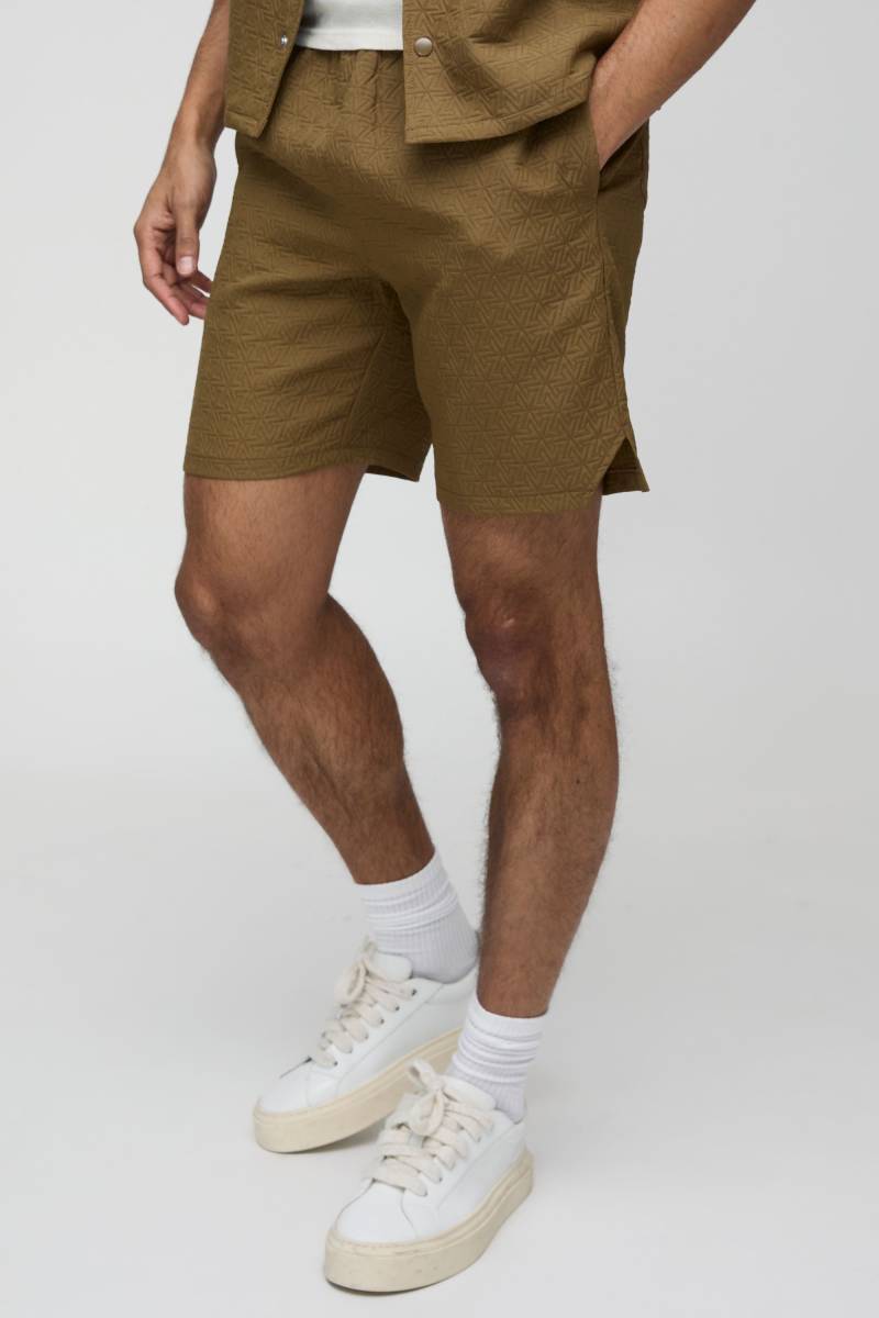Lockere gepolsterte Shorts mit abstraktem Print - Khaki - S, Khaki von boohooman
