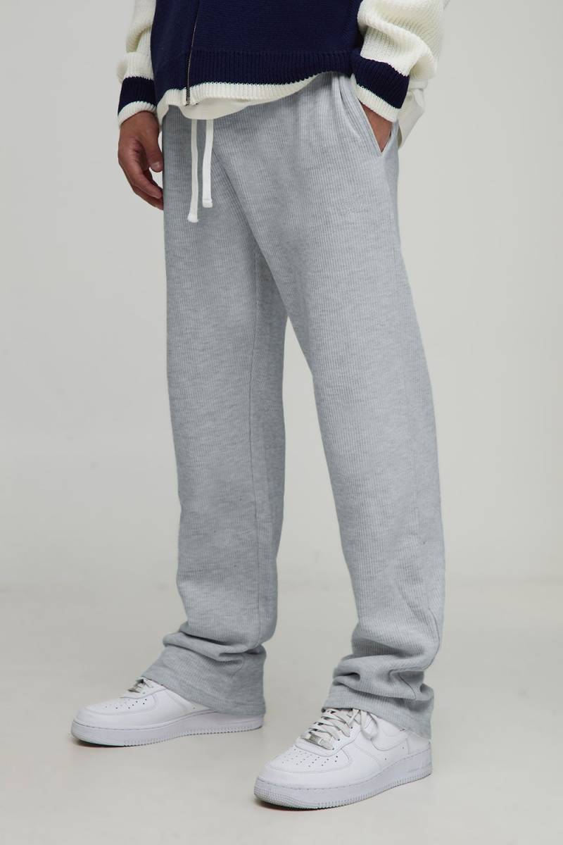 Lockere gerippte Jogginghose mit Man-Schriftzug - Grau - XS, Grau von boohooman
