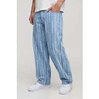 Lockere gestreifte Jeans mit Laser-Print - Blau - 28R, Blau von boohooman