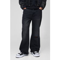 Lockere schwarze Bootcut-Jeans mit Riss am Knie von boohooman