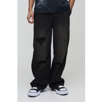 Lockere zerrissene Jeans mit Boxer-Bund - Braun - 30R, Braun von boohooman