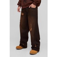 Lockere zerrissene Jeans mit getöntem Detail - Braun - 28R, Braun von boohooman