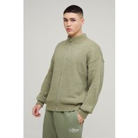 Lockerer Bouclee-Strickpullover mit Reißverschluss - Khaki - S, Khaki von boohooman