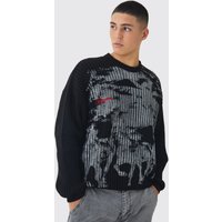 Lockerer Strickpullover mit Print von boohooman