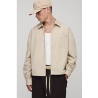 Langärmliges kastiges Oversize Hemd mit Stickerei - Grau - XS, Grau von boohooman