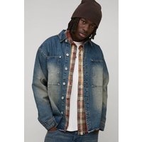 Long Sleeve Oversized Washed Denim Shirt - Blau - M, Blau von boohooman