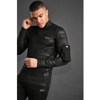 MAN Active Muscle-Fit Oberteil aus auffälligem Material und 1/4-Reißverschluss - schwarz - L, schwarz von boohooman