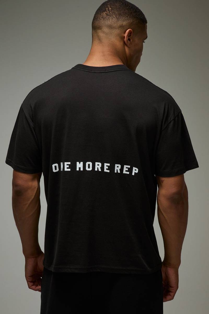Oversize Man Active T-Shirt mit One More Rep Print - Schwarz - L, Schwarz von boohooman