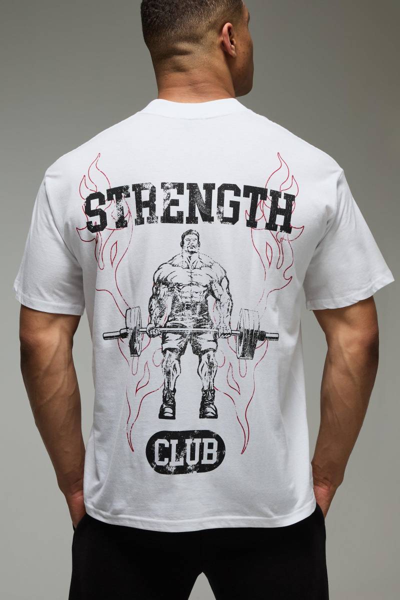 Man Active Oversize T-Shirt mit Strength Club Print - Weiß - XS, Weiß von boohooman