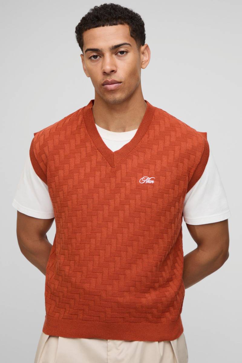 Kastiges Man vesttop mit Stickerei - Orange - M, Orange von boohooman