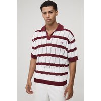 Kastiges gestreiftes Oversize Man Poloshirt - Burgund - S, Burgund Kastiges gestreiftes Oversize Man Poloshirt - Burgund - S, Burgund von boohooman