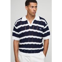 Kastiges gestreiftes Oversize Man Poloshirt - Blau - M, Blau von boohooman