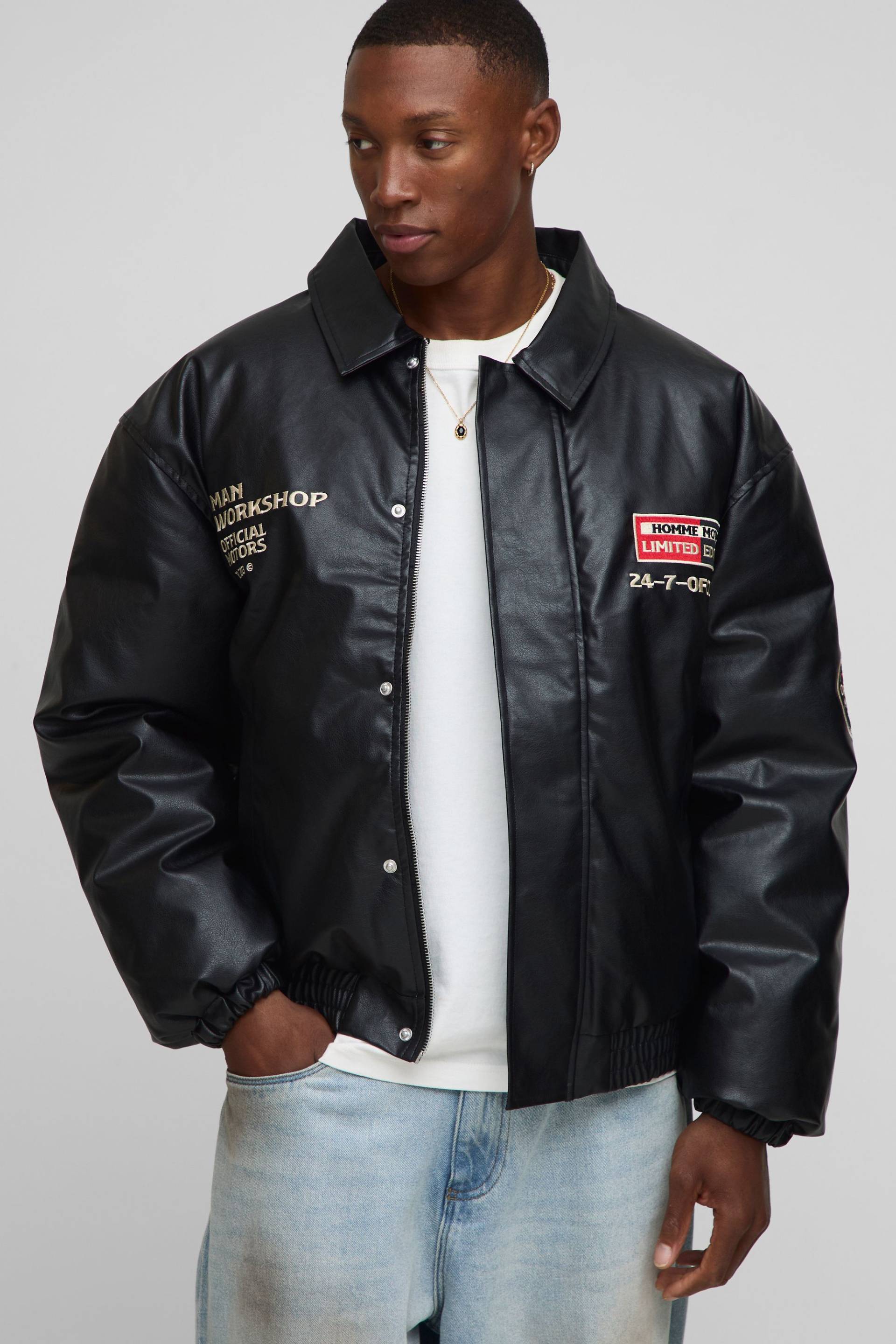 Oversize Man Bomberjacke mit Kragen und Applikation - Schwarz - XS, Schwarz Oversize Man Bomberjacke mit Kragen und Applikation - Schwarz - XS, Schwarz von boohooman