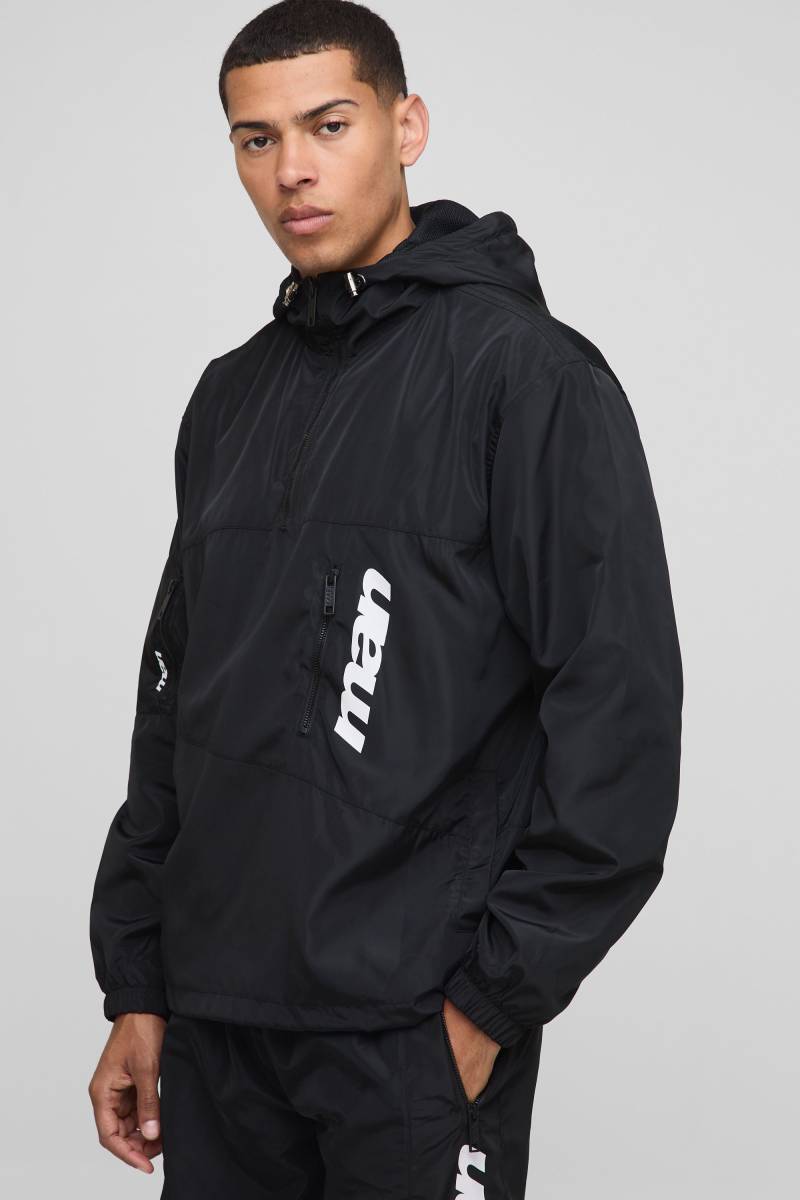 Oversize Man Nylon-Jacke mit Kapuze - Schwarz - S, Schwarz von boohooman