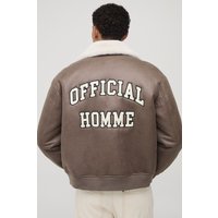 MAN Oversized Washed PU Borg Collared Bomber Jacket - Braun - S, Braun von boohooman