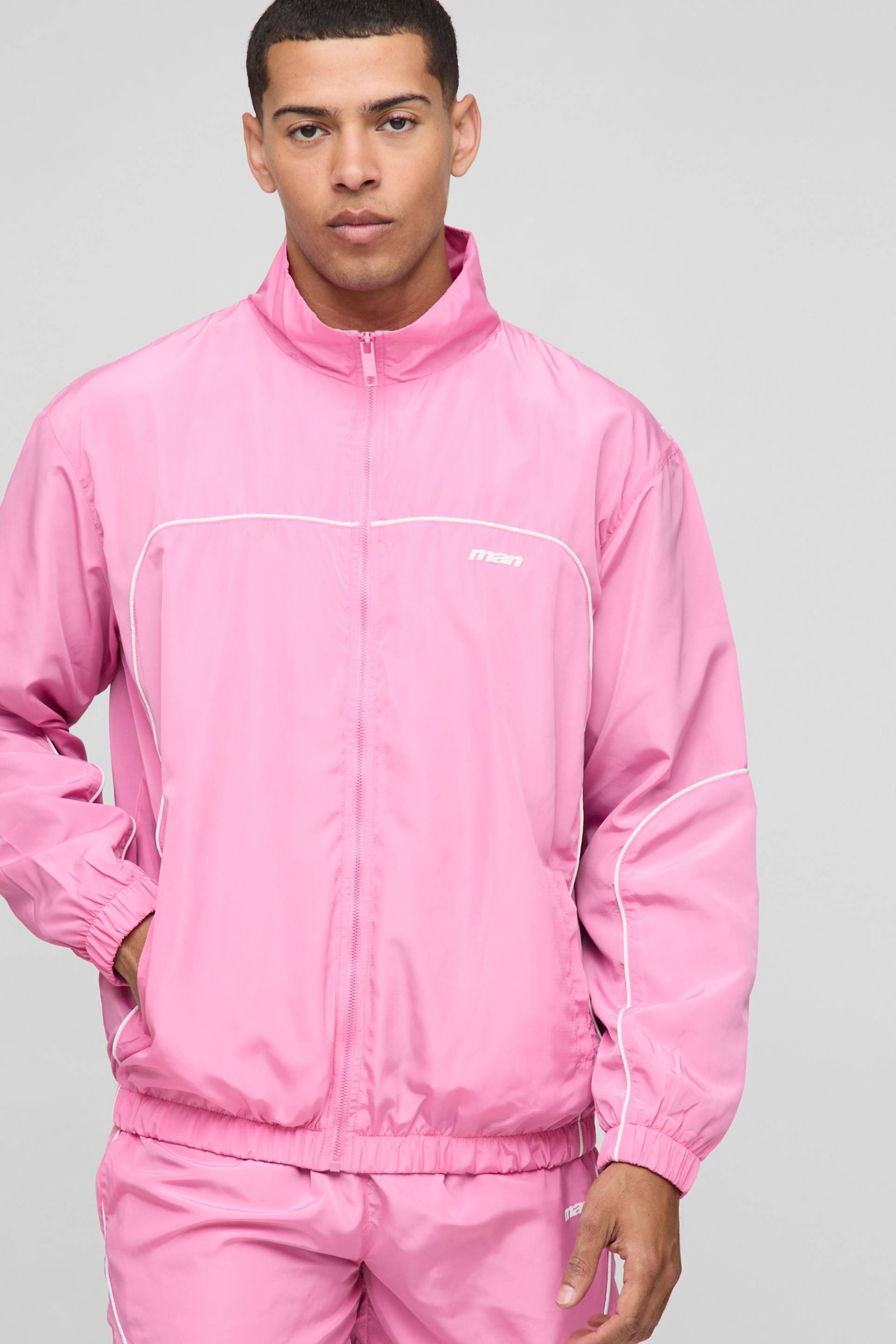 Man Nylon-Jacke - magenta - M, magenta von boohooman