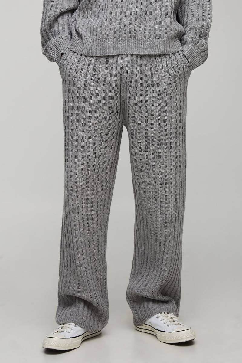 Lockere gerippte Man-Jogginghose - Grau - M, Grau von boohooman