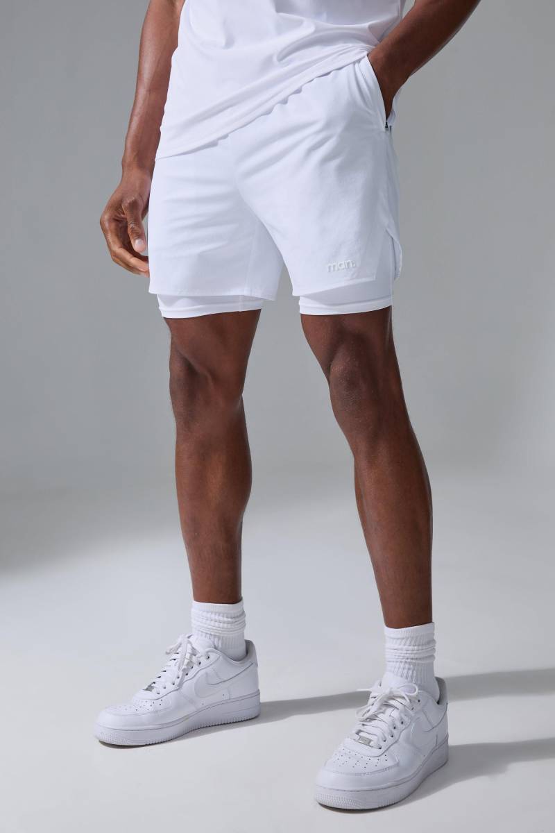 Man 2-in-1 Shorts mit Schlitz - Weiß - XS, Weiß Man 2-in-1 Shorts mit Schlitz - Weiß - XS, Weiß von boohooman