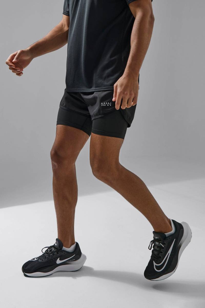 Man Active 2-in-1 Laufshorts - Schwarz - XS, Schwarz von boohooman