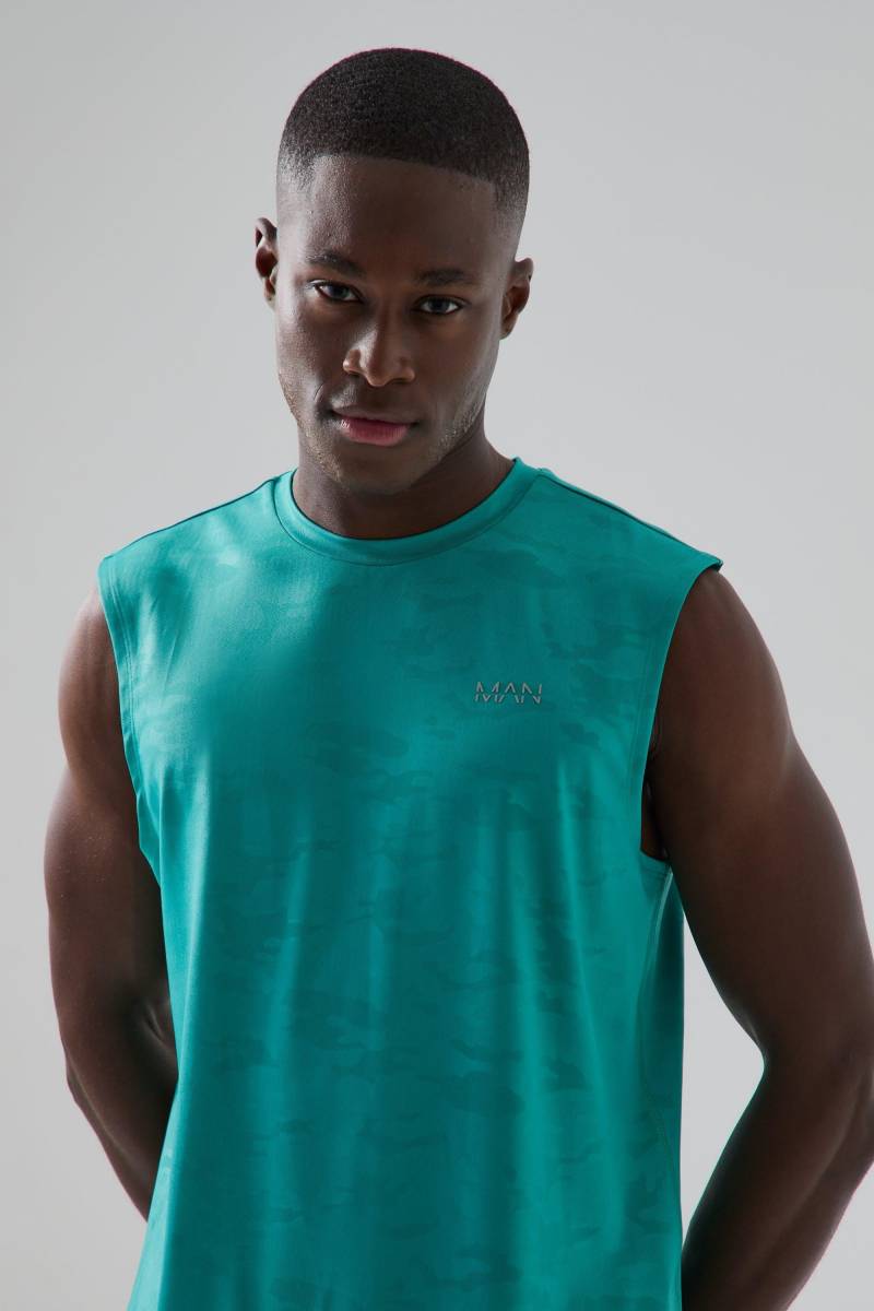 Man Active Camouflage vesttop - Petrol - XS, Petrol Man Active Camouflage vesttop - Petrol - XS, Petrol von boohooman