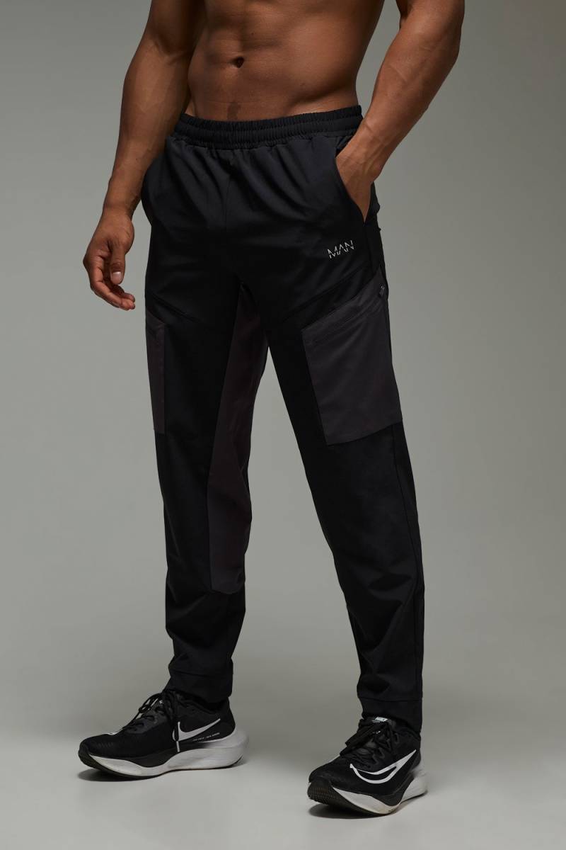 Man Active Colorblock Cargo-Jogginghose - Schwarz - S, Schwarz von boohooman