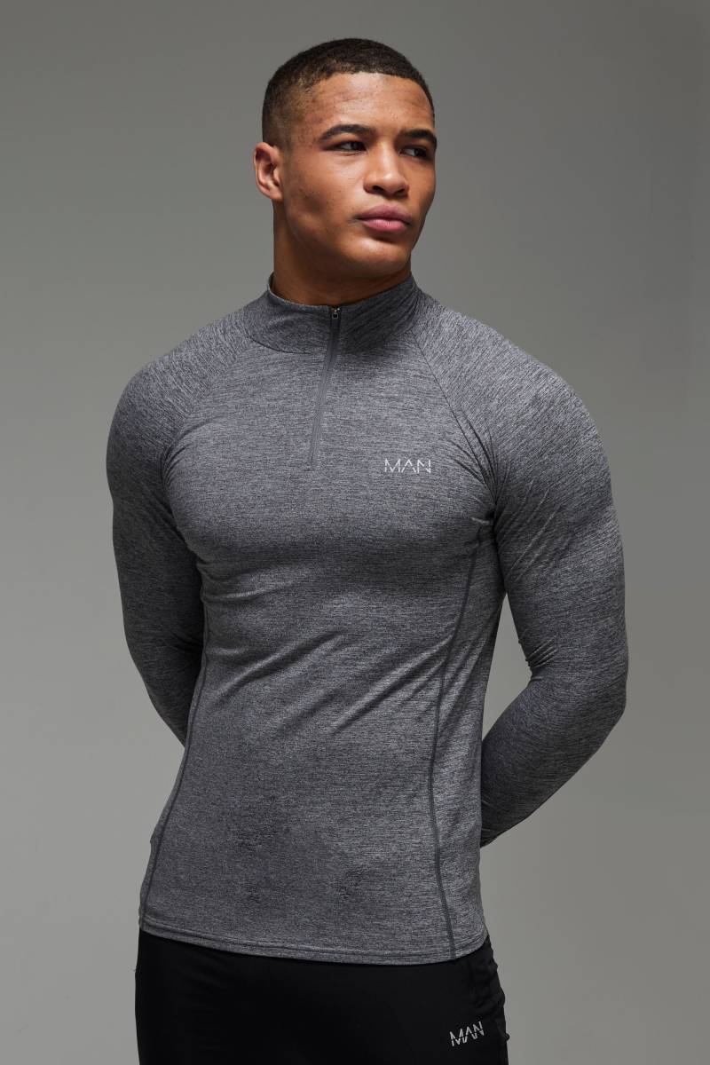 Man Active Trainingsoberteil mit Fleece-Futter und Reißverschluss - Schwarz - L, Schwarz von boohooman