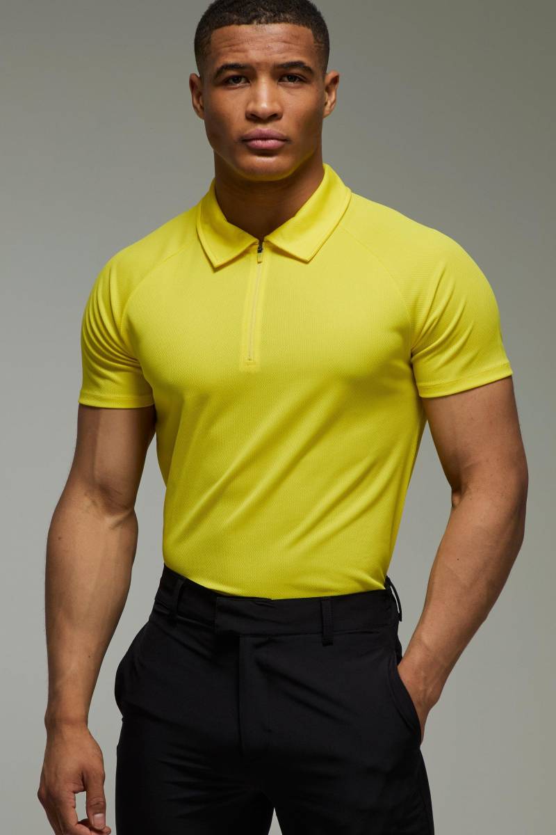 Man Active Golf Poloshirt - Gelb - M, Gelb von boohooman
