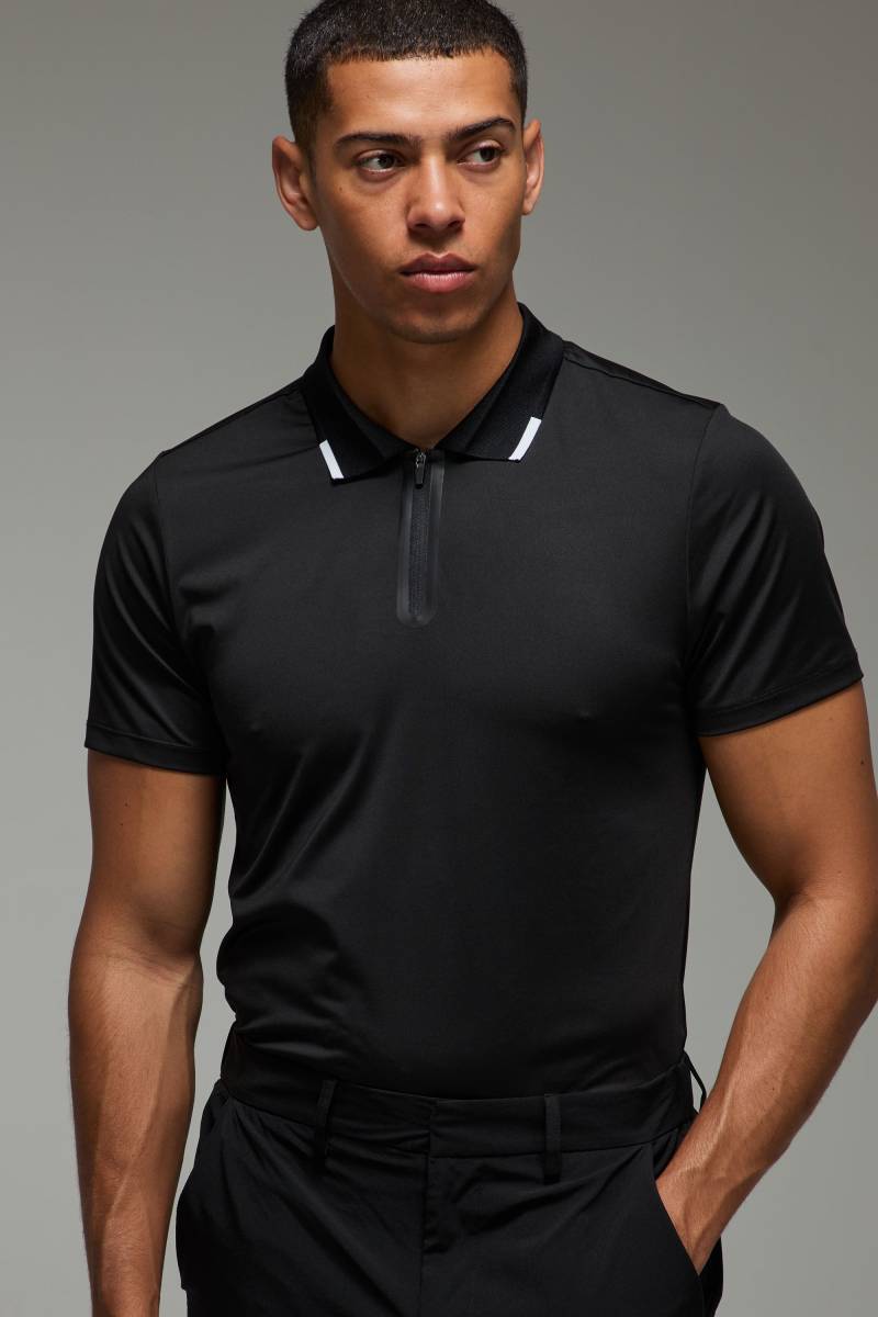 Man Active Golf Polo-Shirt - Schwarz - XS, Schwarz von boohooman