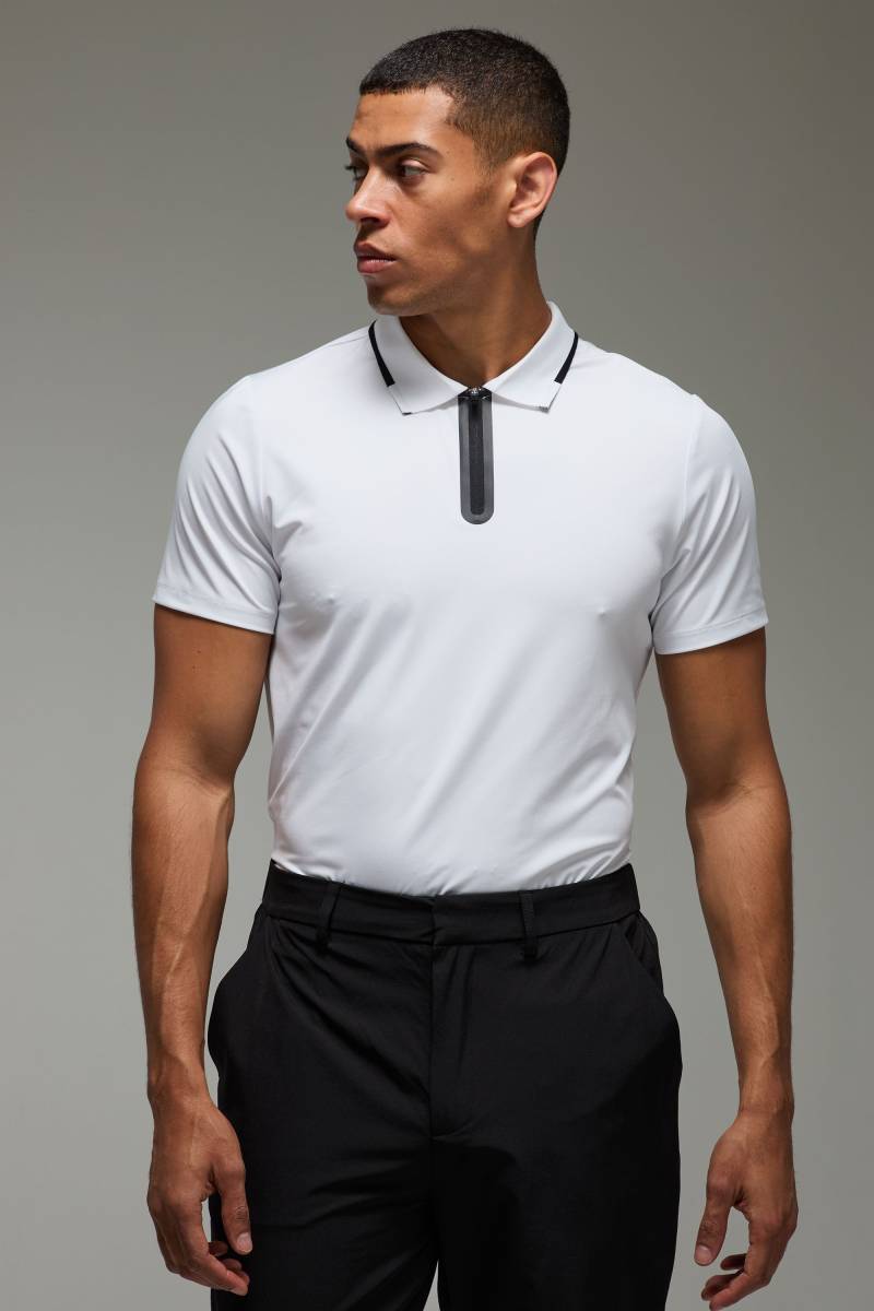 Man Active Golf Polo-Shirt - Weiß - XS, Weiß von boohooman