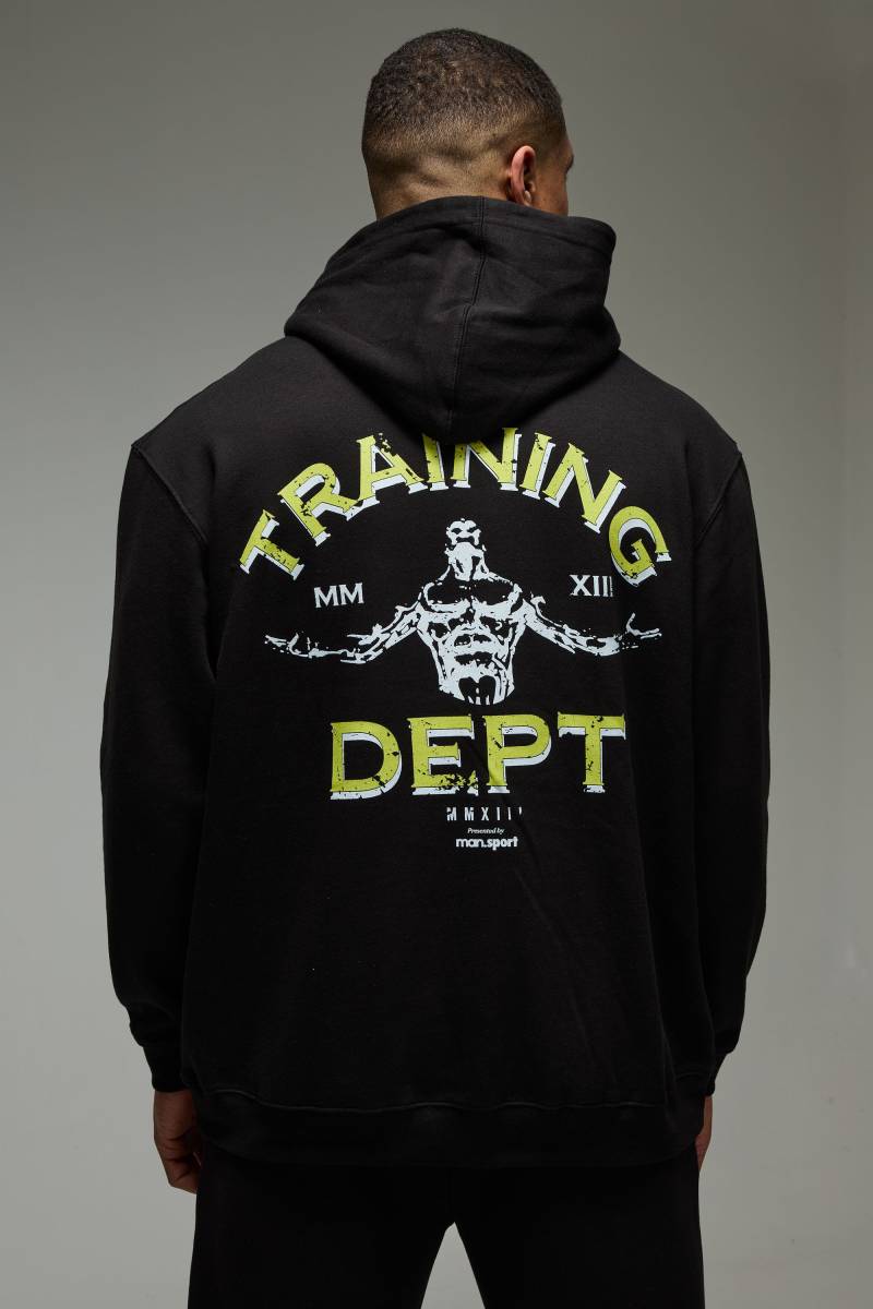 Man Active Hoodie mit Training Dept Print - Schwarz - M, Schwarz von boohooman