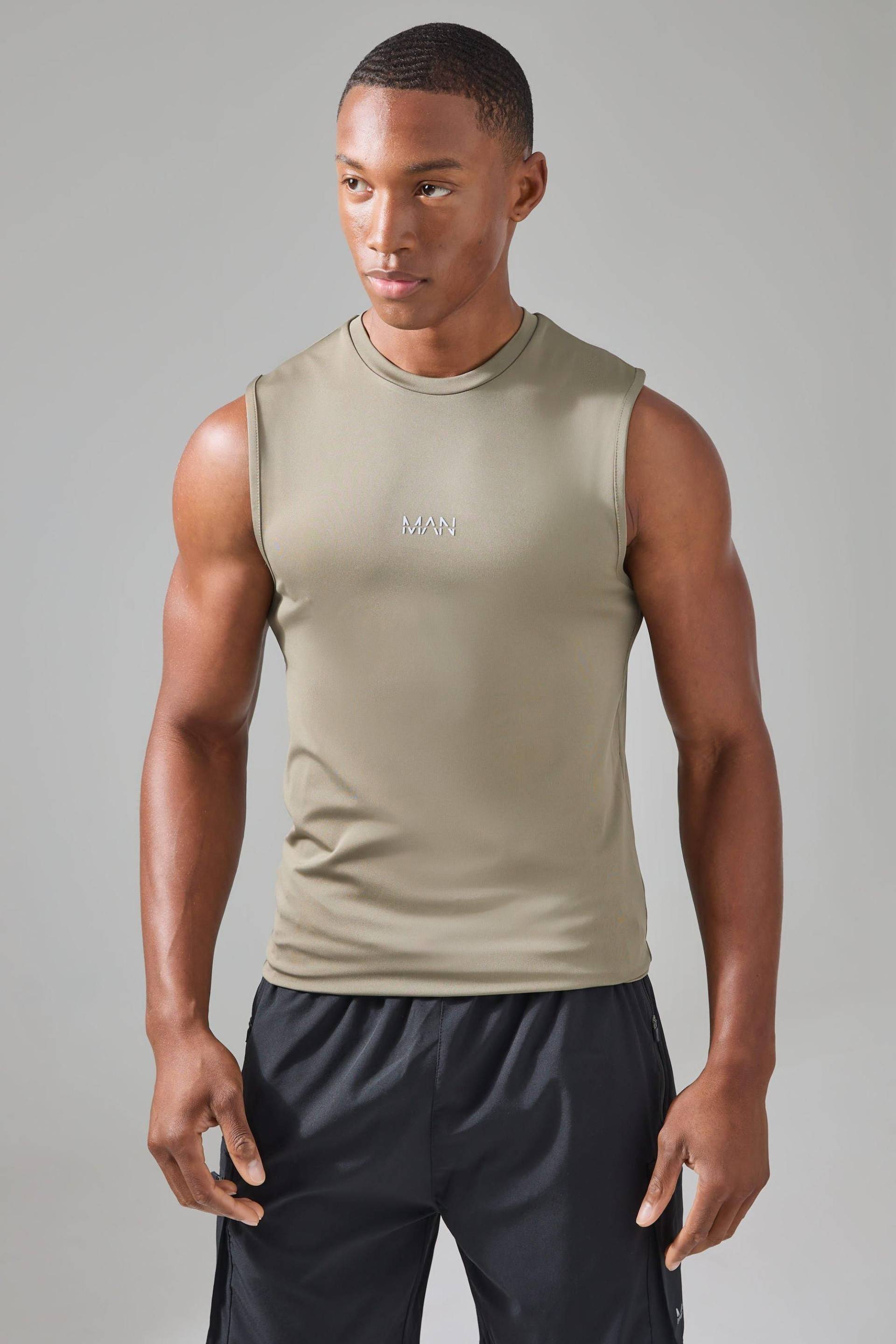Man Active Kompressions vesttop - Khaki - XL, Khaki von boohooman
