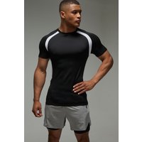 Man Active Colorblock Muscle-Fit T-Shirt - Schwarz - 2XL, Schwarz von boohooman