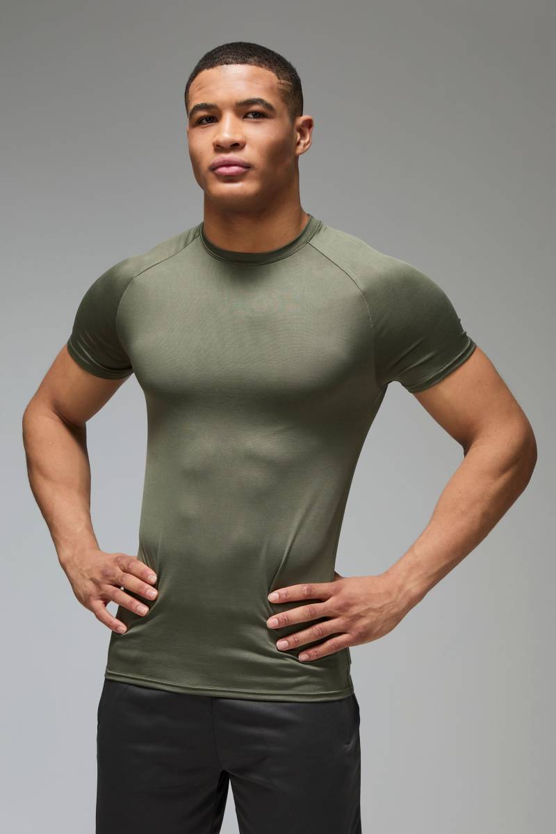 Man Active Lightweight Essentials Fitness Muscle Fit T-Shirt mit Raglanärmeln - Khaki - S, Khaki von boohooman
