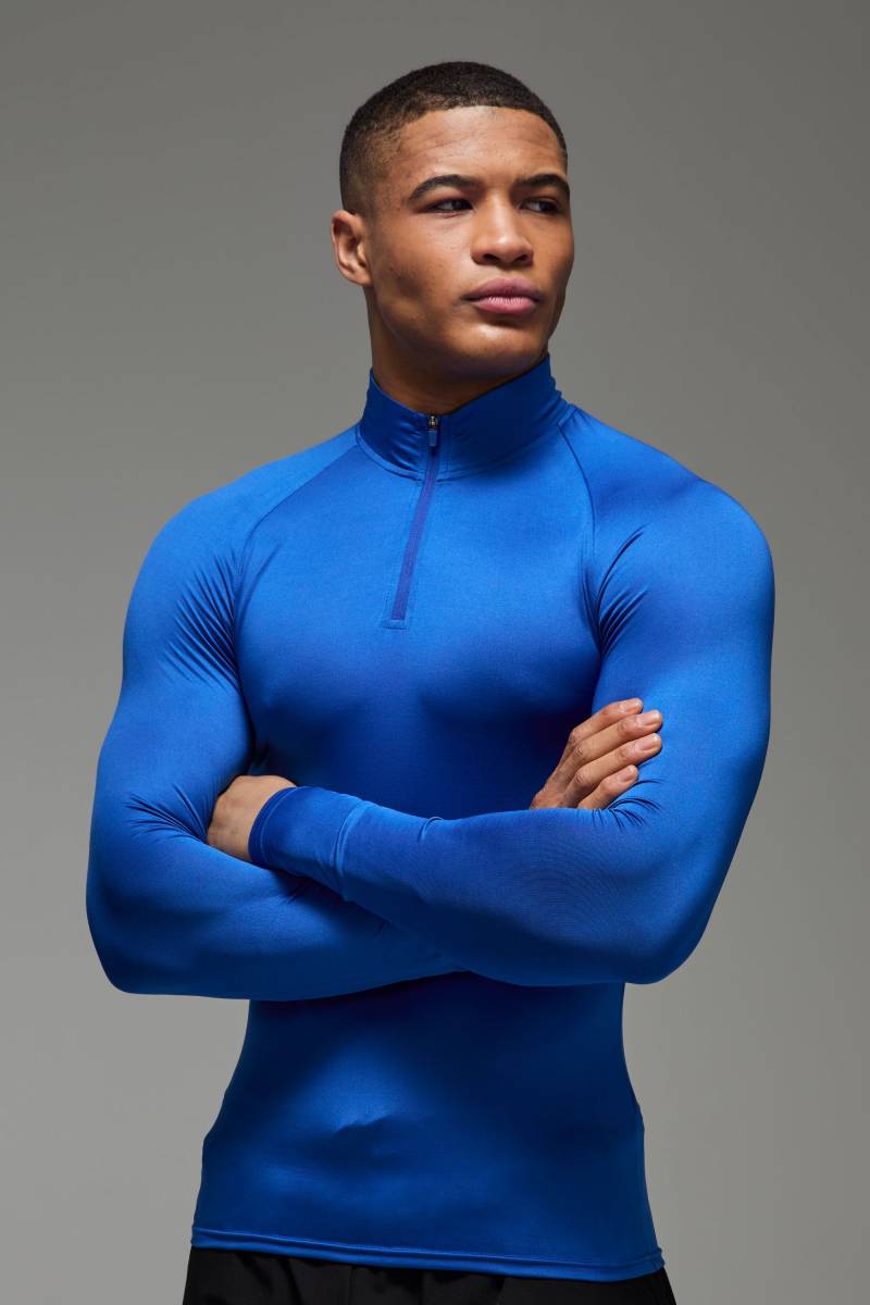 Man Active Lightweight Essentials Raglan Muscle-Fit 1/4 Reißverschluss - Blau - S, Blau von boohooman