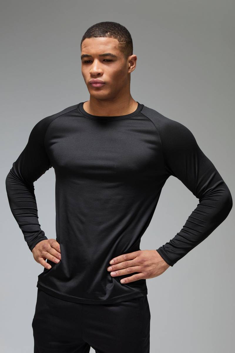 Man Active Lightweight Essentials Gym Raglan T-Shirt mit langen Ärmeln - Schwarz - M, Schwarz von boohooman
