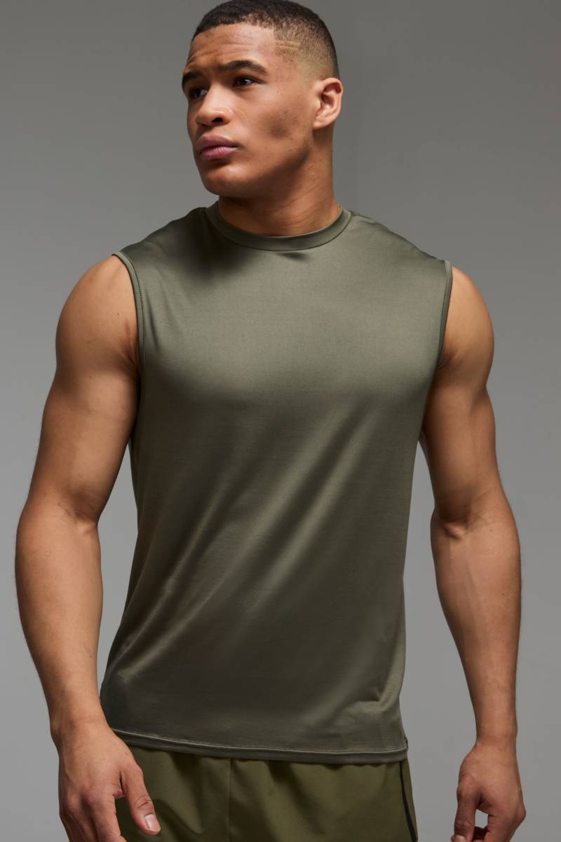 Man Active Lightweight Essentials Gym vesttop - Khaki - L, Khaki von boohooman