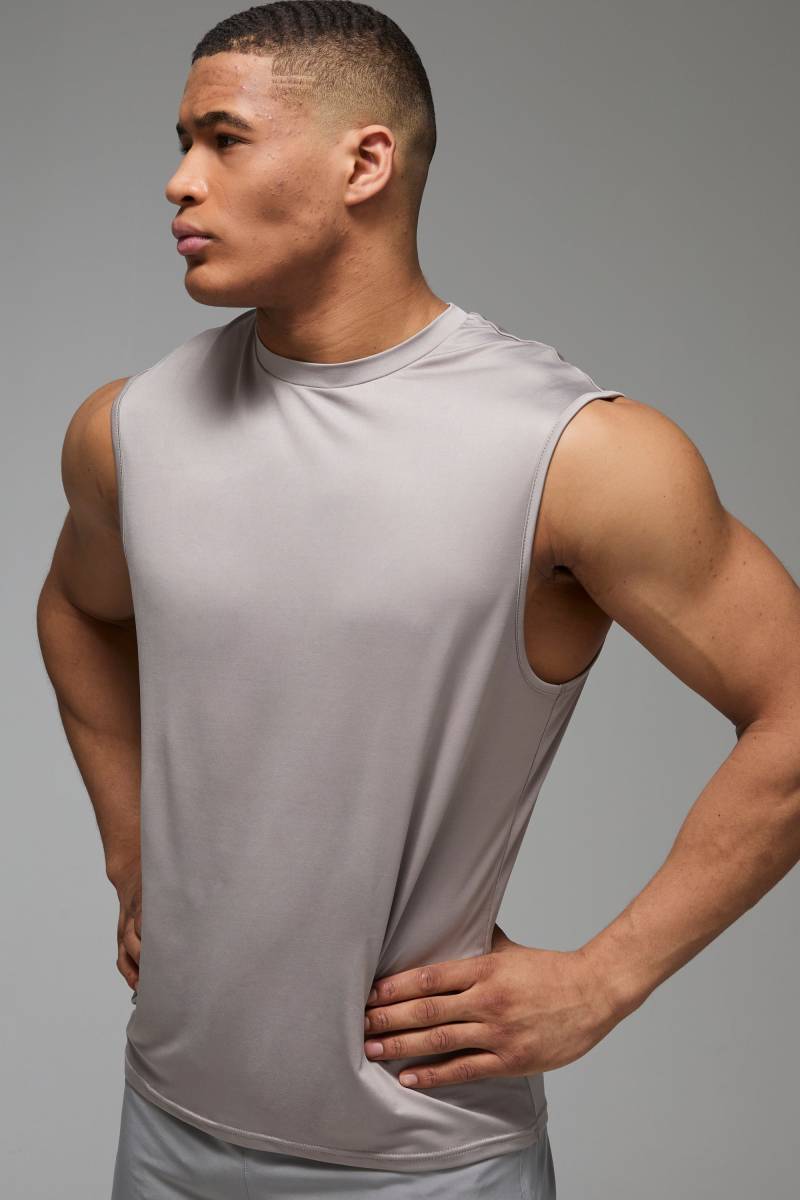 Man Active Lightweight Essentials Gym vesttop - Taupe - L, Taupe von boohooman