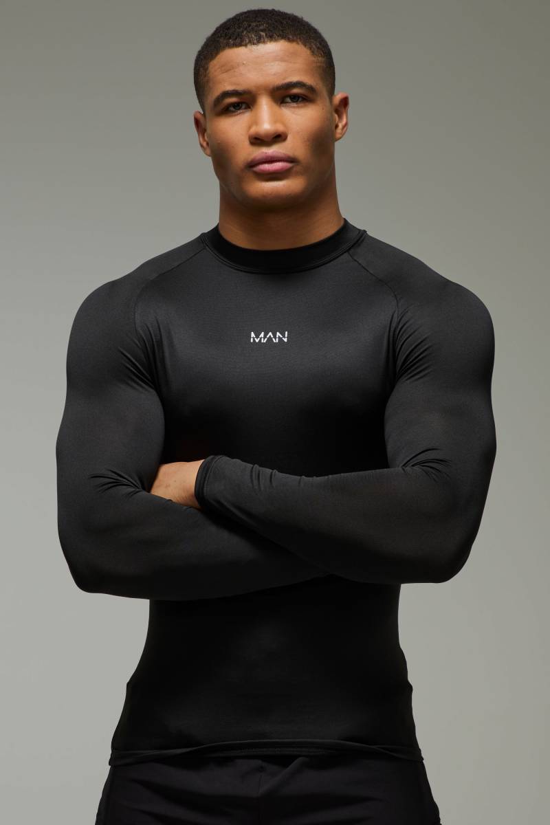 Hochgeschlossenes Man Active Lightweight Muscle-Fit T-Shirt - Schwarz - XS, Schwarz von boohooman