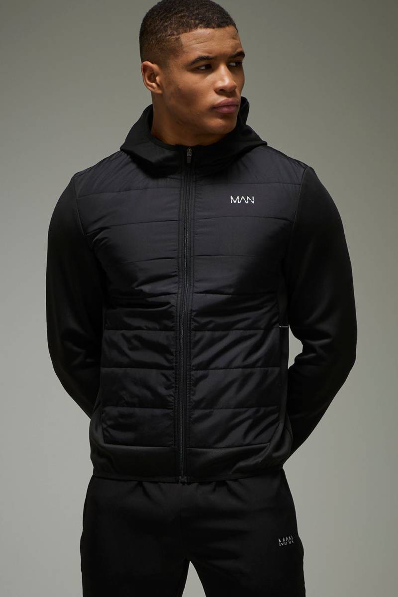 Gesteppter Man Active Hoodie mit Reißverschluss - Schwarz - XS, Schwarz Gesteppter Man Active Hoodie mit Reißverschluss - Schwarz - XS, Schwarz von boohooman