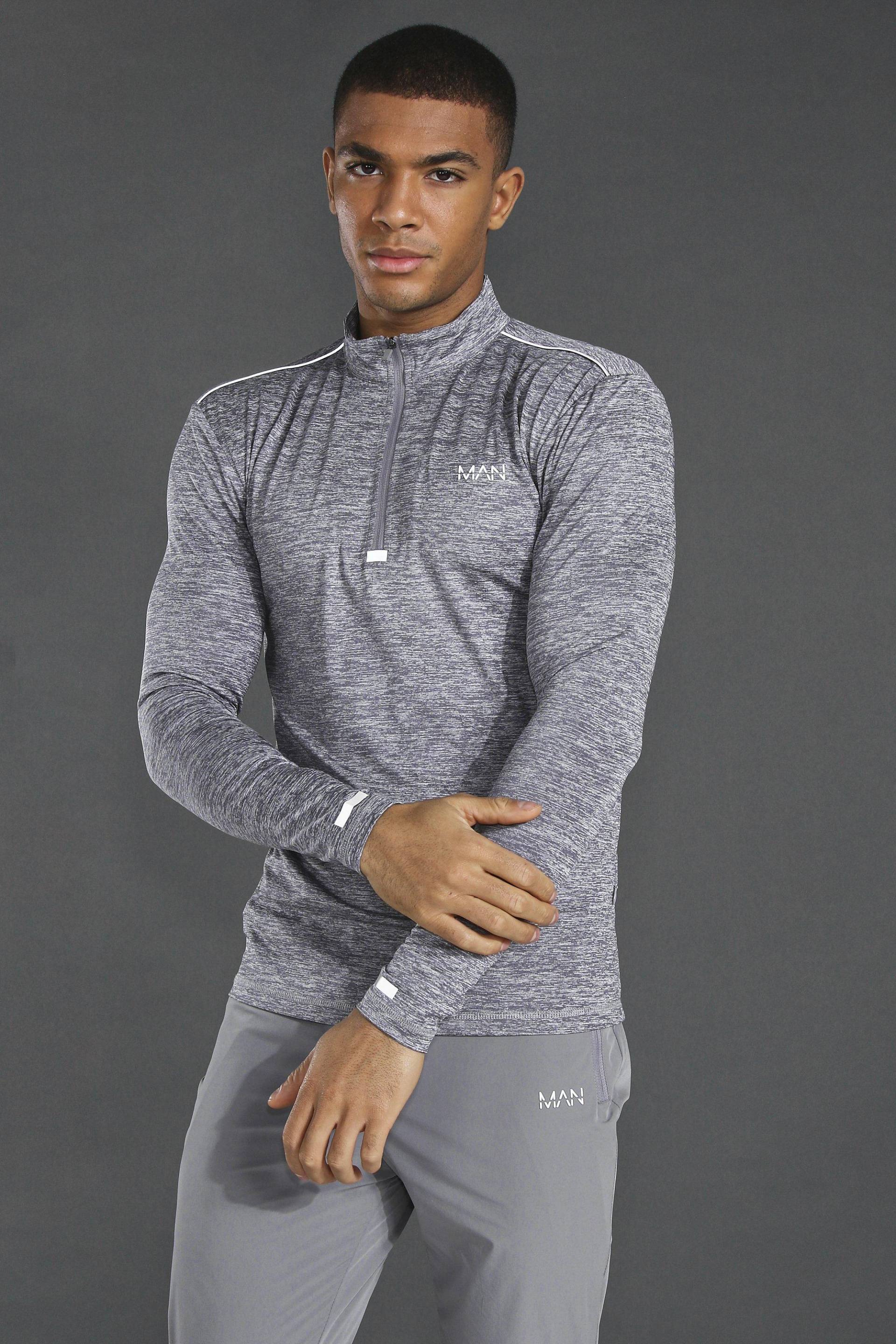 Man Active Lightweight meliertes Trainingsoberteil mit 1/4 Reißverschluss - grau - M, grau von boohooman