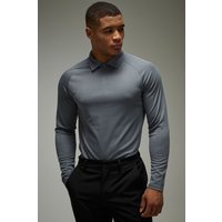 Man Active langärmliges Golf-Poloshirt - Grau - S, Grau von boohooman