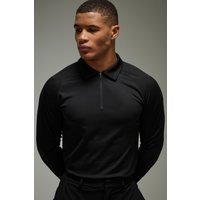 Man Active langärmliges Golf-Poloshirt - Schwarz - M, Schwarz von boohooman