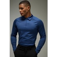 Man Active langärmliges Golf-Poloshirt - Blau - XL, Blau von boohooman