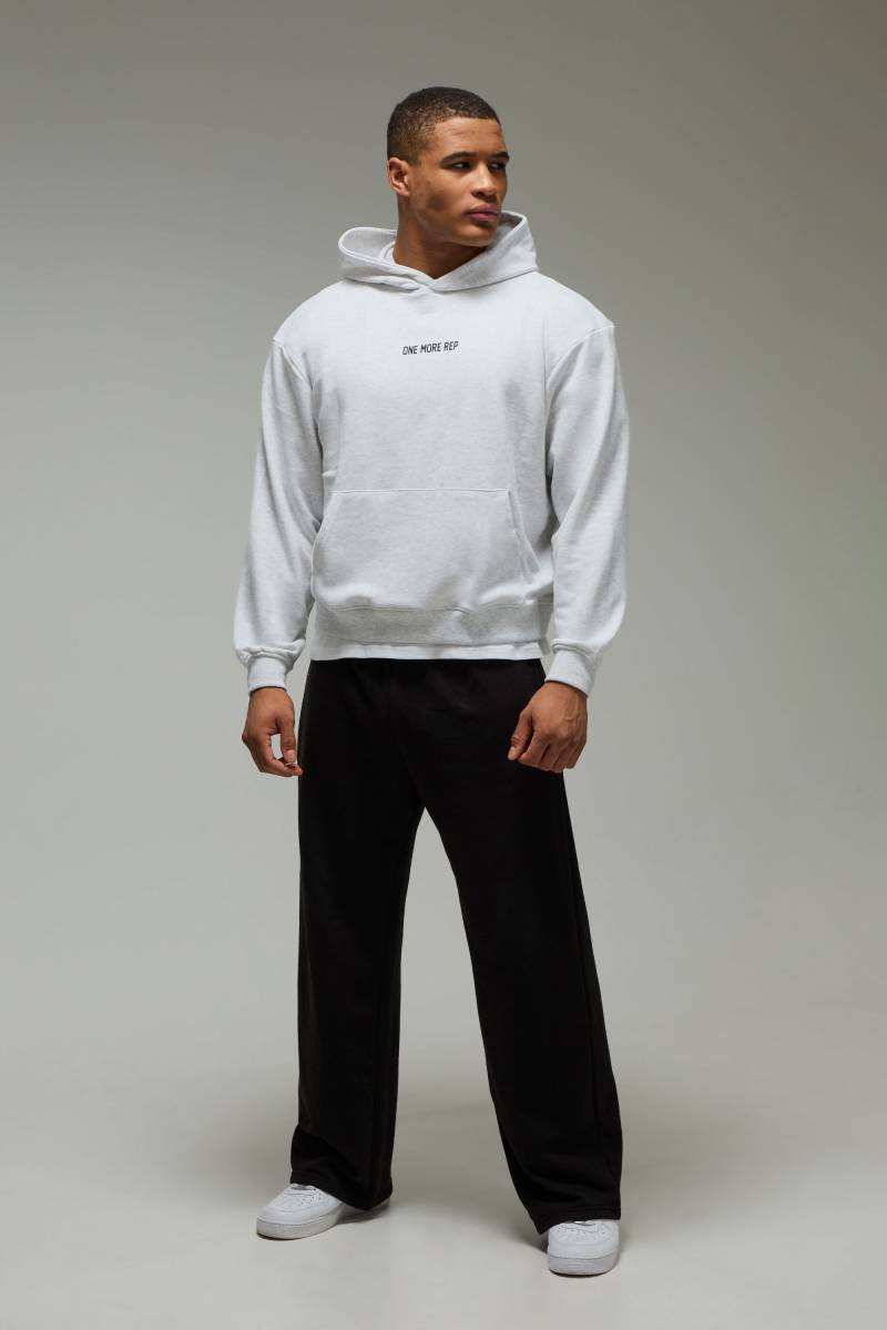 Kastiger Oversize Man Active Hoodie mit One More Rep Print - Grau - L, Grau von boohooman