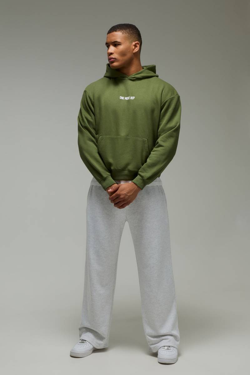 Kastiger Oversize Man Active Hoodie mit One More Rep Print - Grün - 2XL, Grün von boohooman